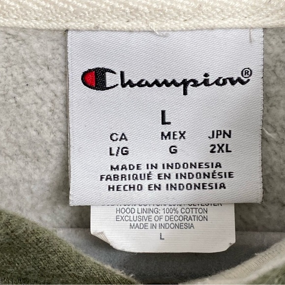CHAMPION / Heathered Green Hooded Sweatshirt Size L - Picture 3 of 9